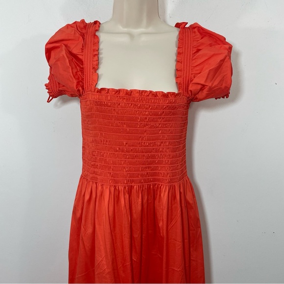 Tory Burch smocked tiered midi dress size large L orange - Picture 3 of 9